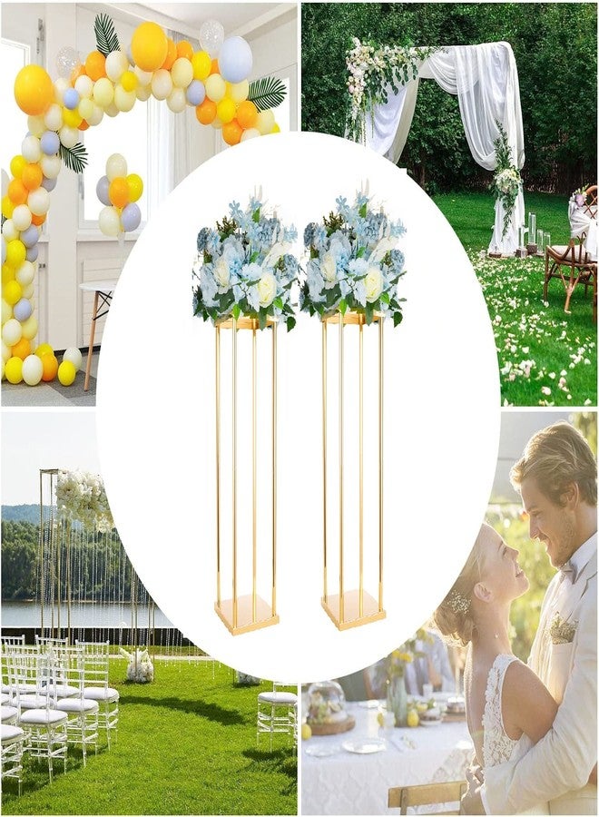 Bigsee 2pcs Centerpieces Wedding Gold Vases for Tables Geometric Metal Flower Display Stand, 31.5 Inch Tall High Floor Vase Column Flower Holder for Wedding Party Event Aisle Table Christmas Decorations - Image 5